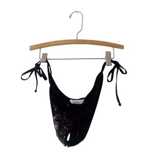 Sun Kitten Sequin Bikini Bottom Bathing Suit Black String Tie